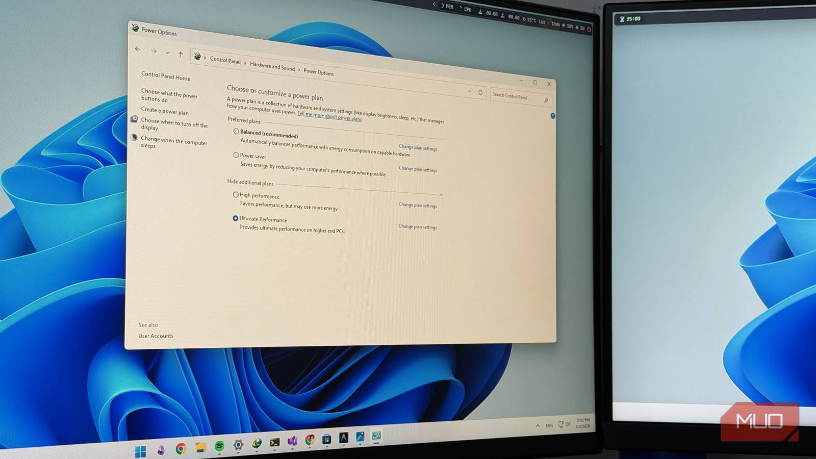 Монитор с настройками питания Windows