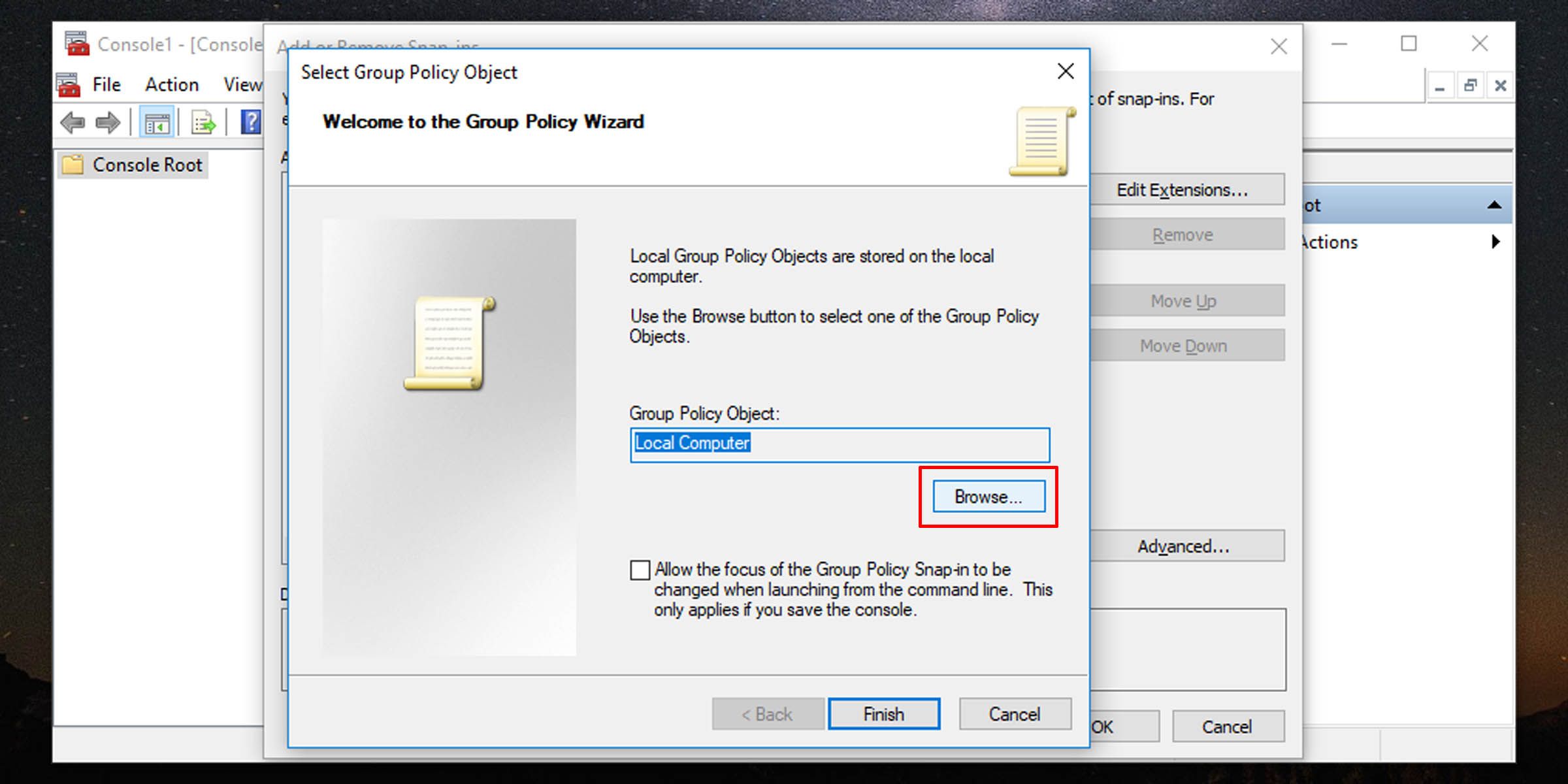 Окно выбора Group Policy Object для конкретного пользователя