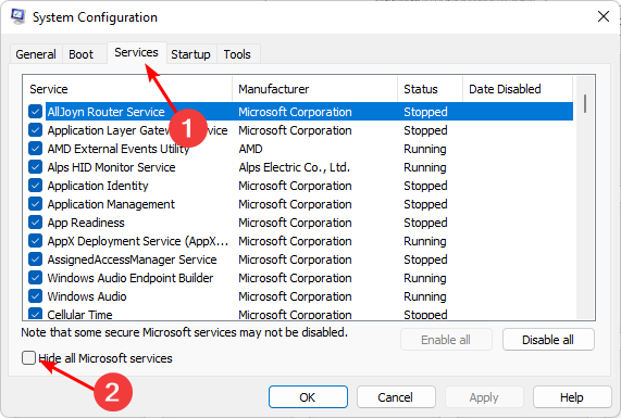 Nascondere servizi Microsoft