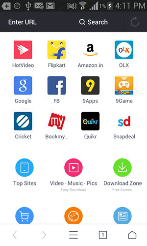 Нажмите на значок количества вкладок в UC Browser внизу экрана.