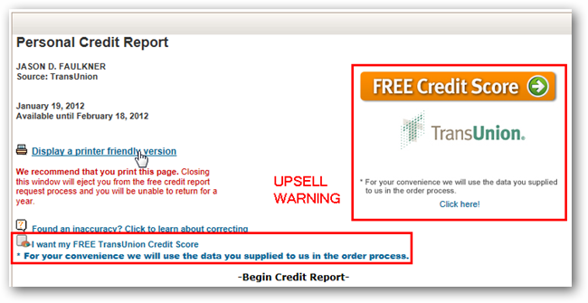 Страница отчёта в TransUnion с опцией печати