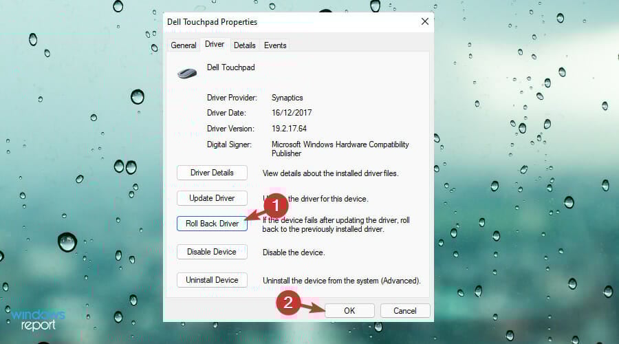 Откат драйвера тачпада