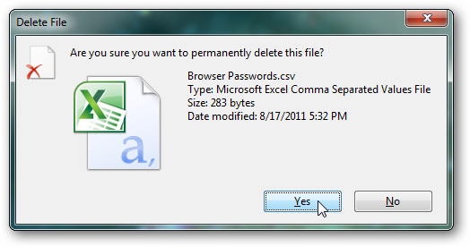 Подтверждение удаления файла CSV навсегда