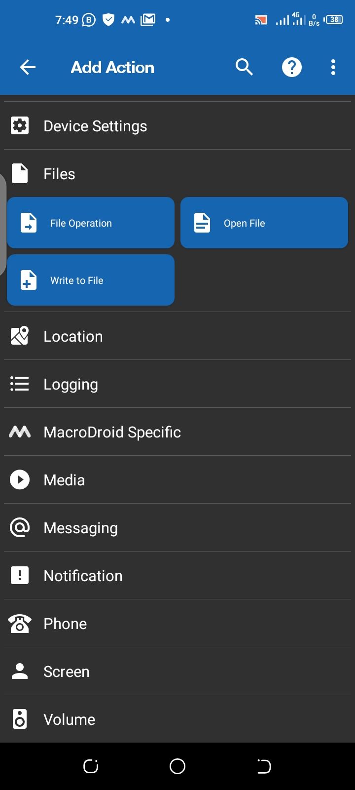 Операции с файлами в MacroDroid