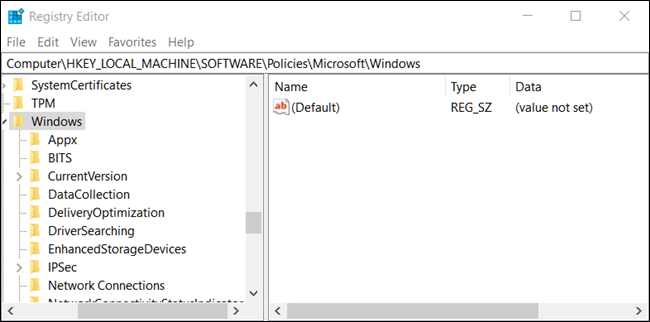 Путь в реестре к ключу Windows внутри Policies