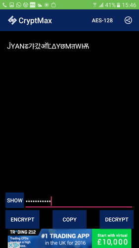 Пример зашифрованного текста в CryptMax перед копированием