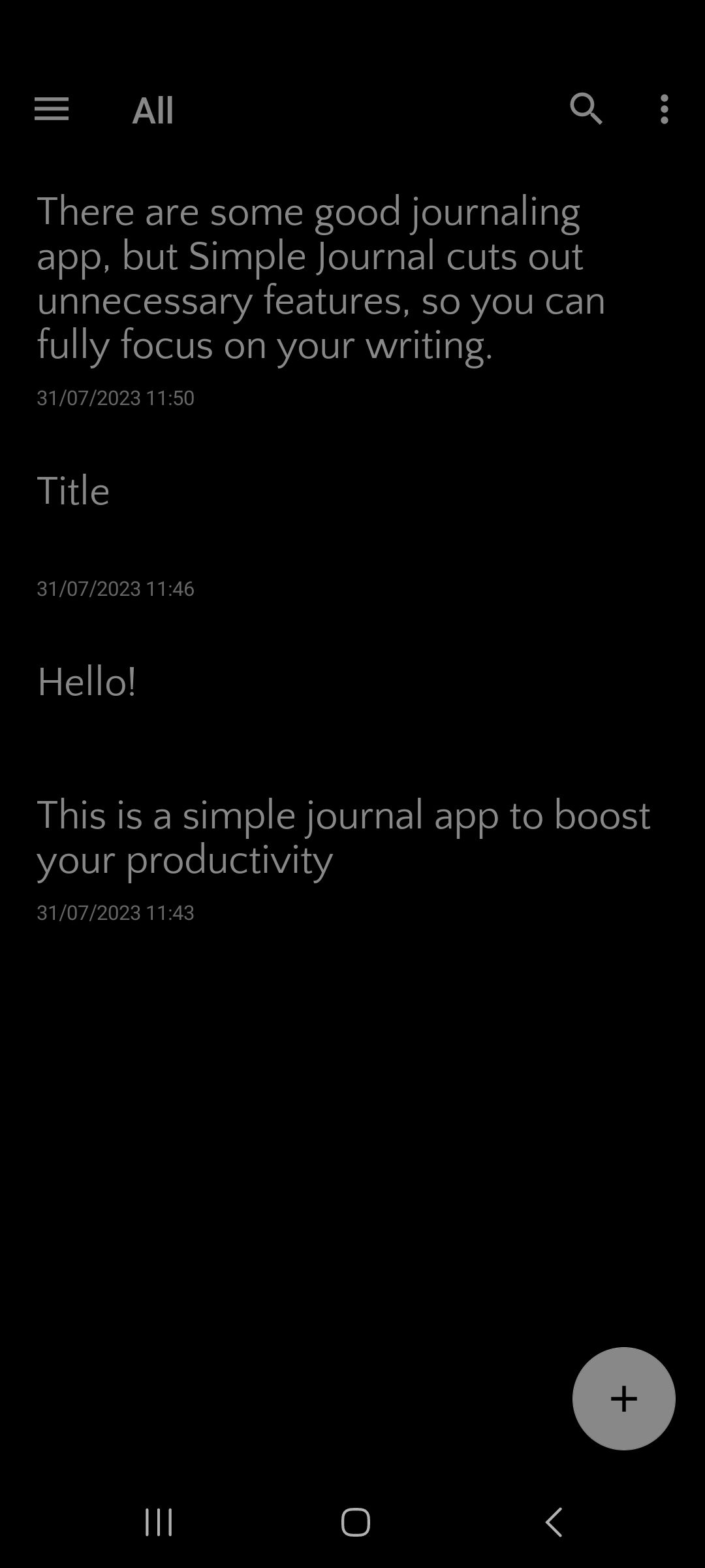 Simple Journal список записей в журнале
