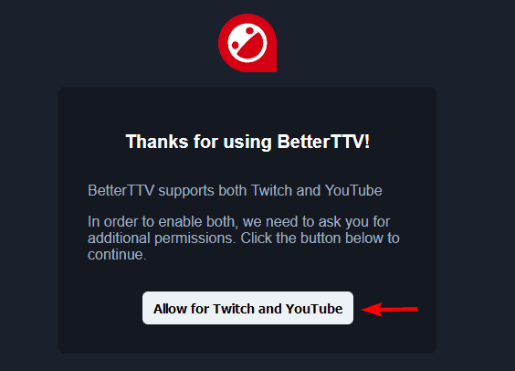 Разрешение доступа BetterTTV для Twitch и YouTube