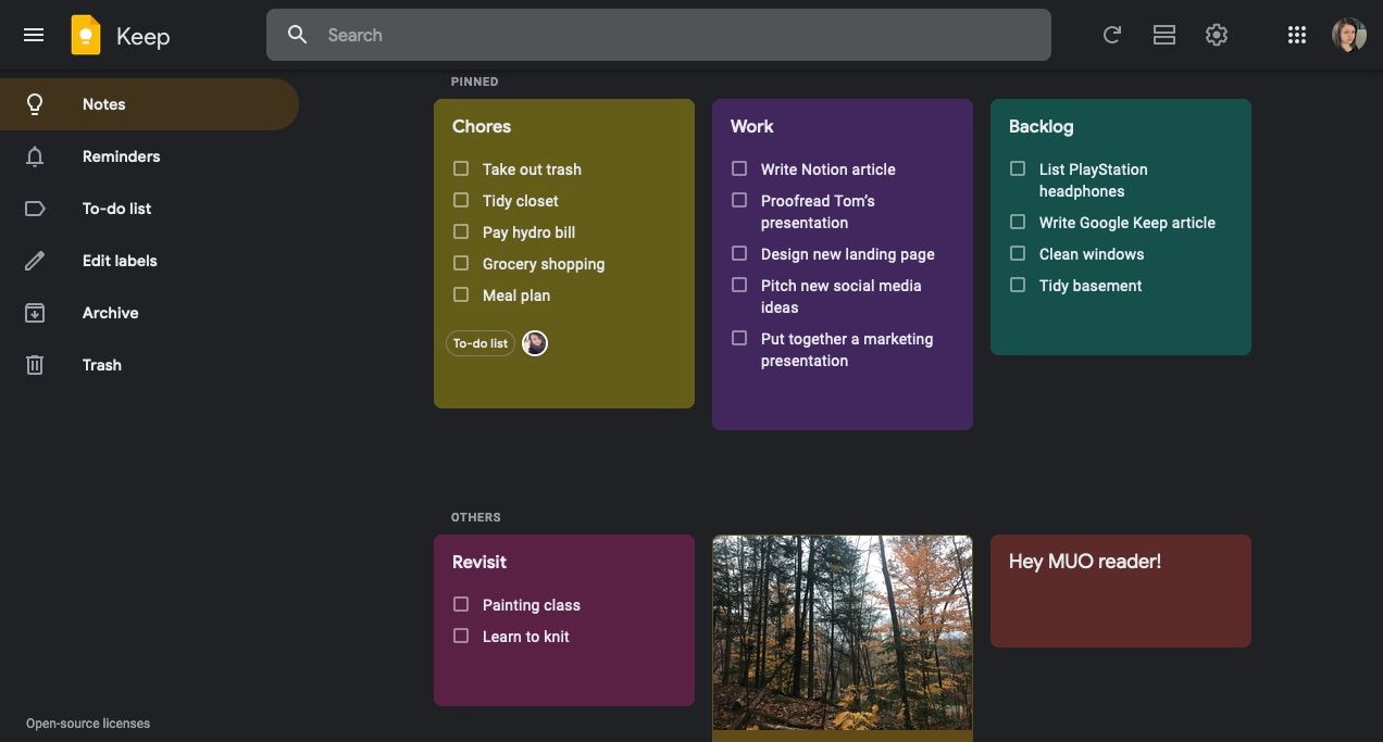 Series of to-do lists in a digital bulletin board app
