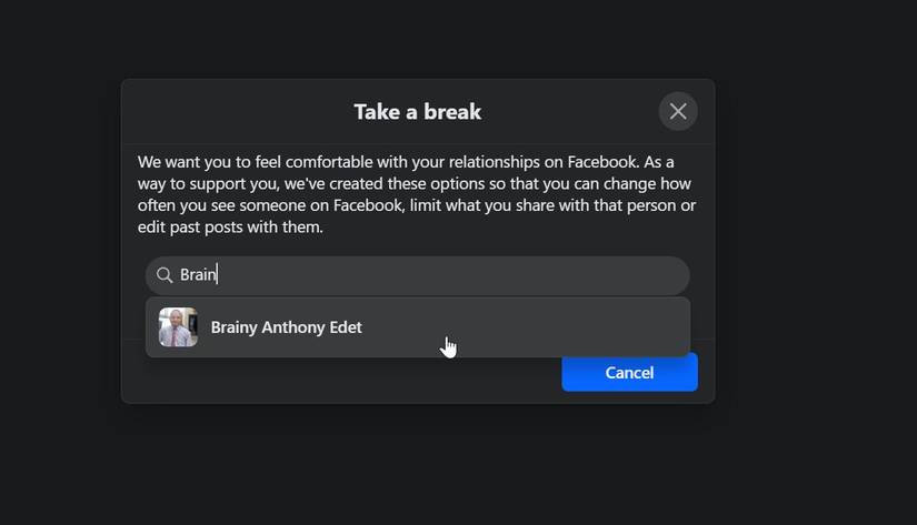 имя человека, чтобы прекратить перерыв