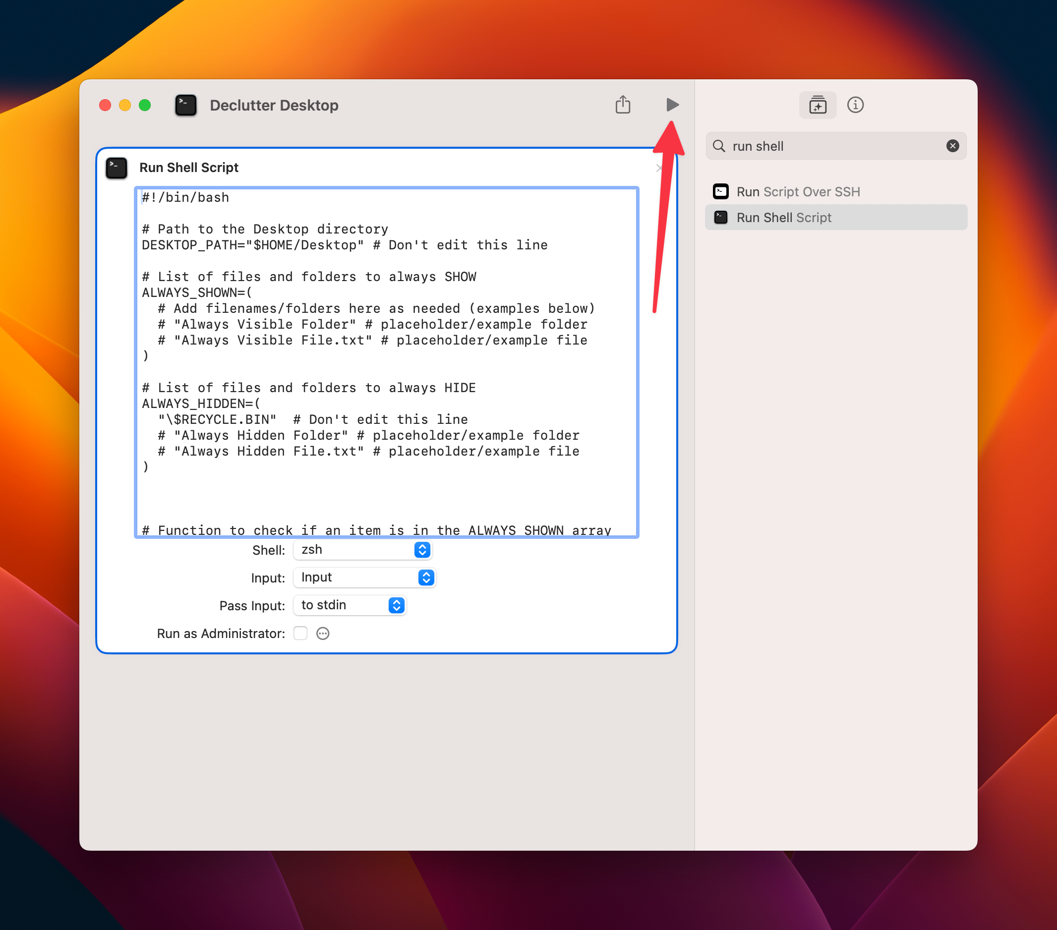 Запуск скрипта в Apple Shortcuts.