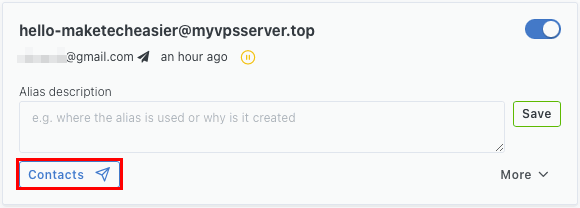 Кнопка Contacts для создания reverse‑alias