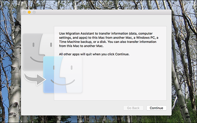 Открытие Миграционного помощника на новом Mac