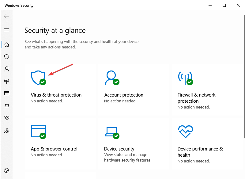Вкладка «Защита от вирусов и угроз» в приложении Безопасность Windows