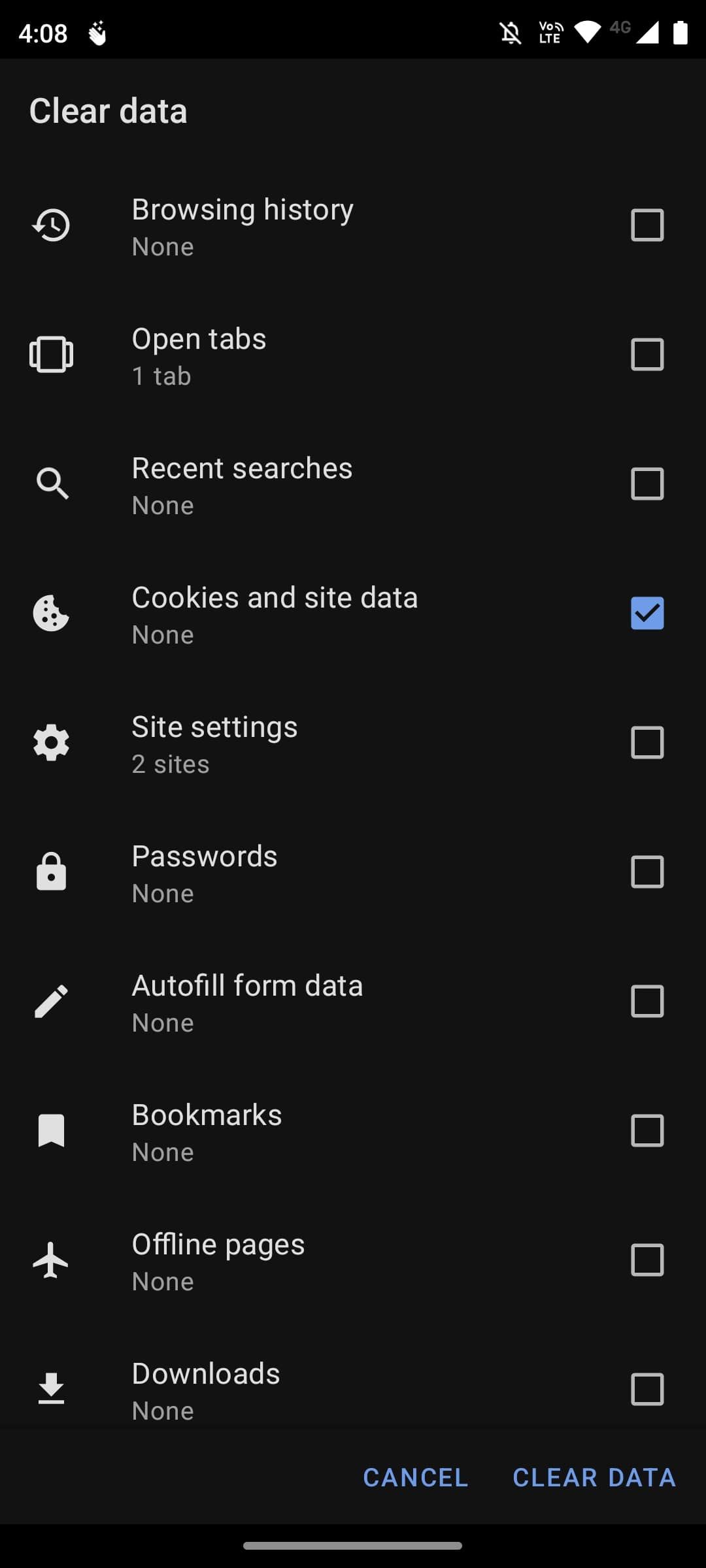 Флажки для очистки данных в Opera