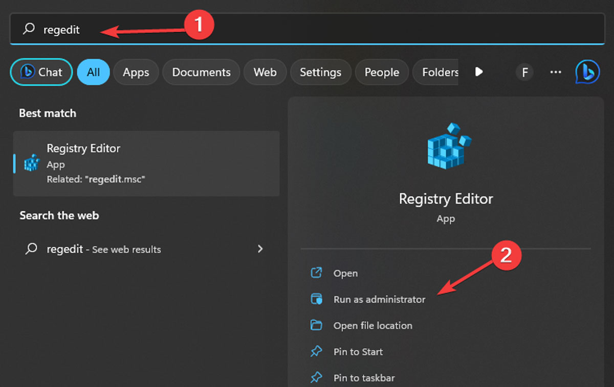 Открыть regedit