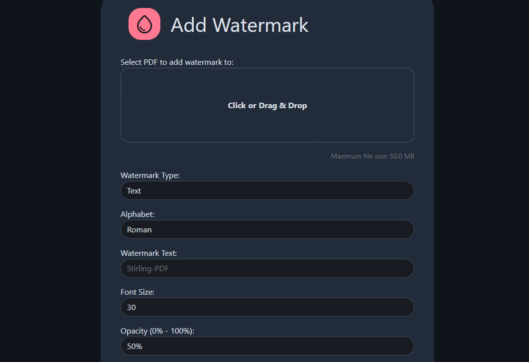 Добавление водяного знака с настройками: прозрачность, размер и положение.