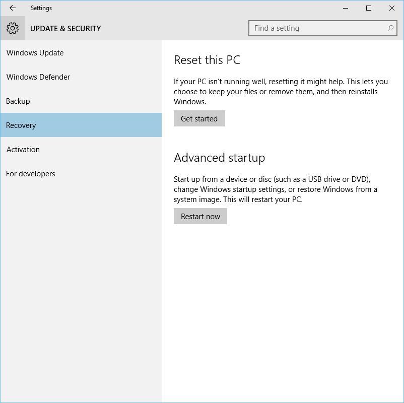 Сброс ПК — Восстановление