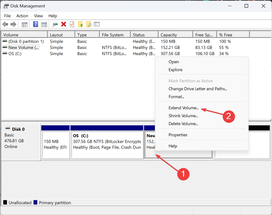 extend volume to merge unallocated space in windows 11