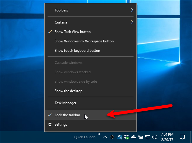 Разблокировка панели задач