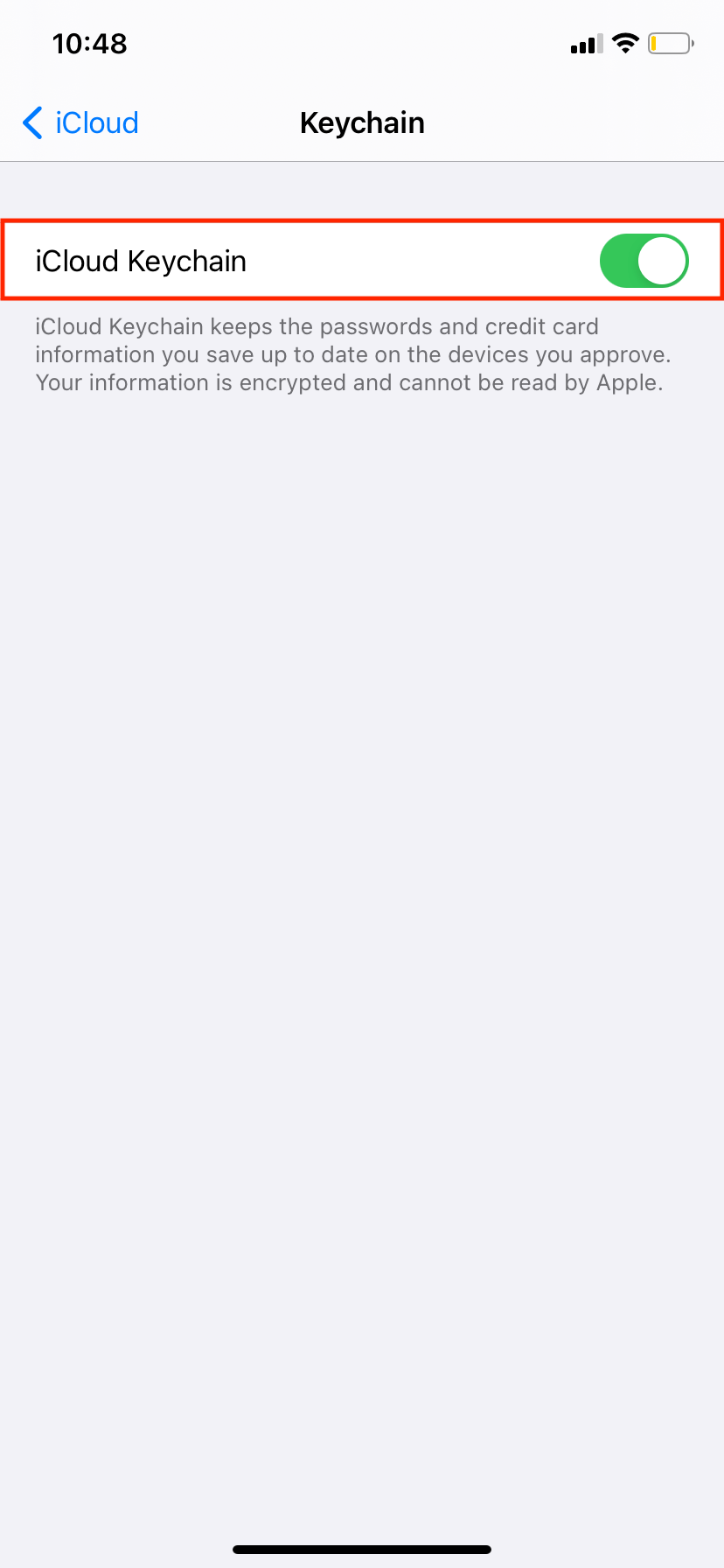 Включение Связки ключей iCloud