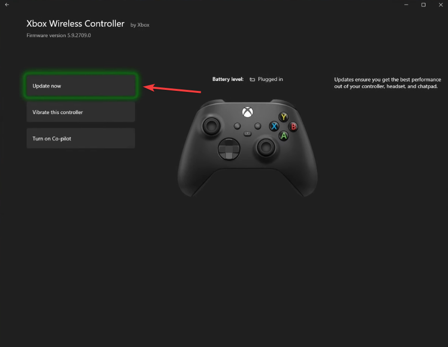 Кнопка Обновить сейчас в Xbox Accessories
