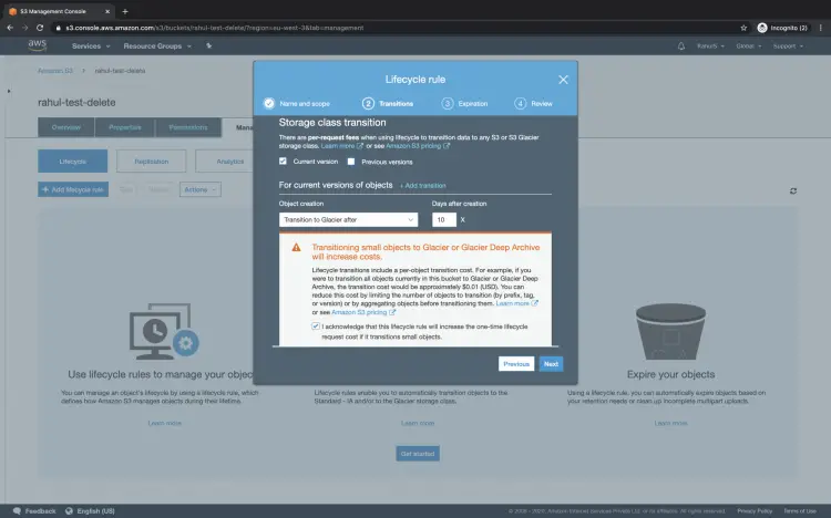 Настройка перехода в класс Glacier и сроков