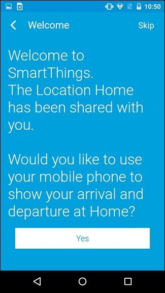 Экран подтверждения доступа к общей установке SmartThings