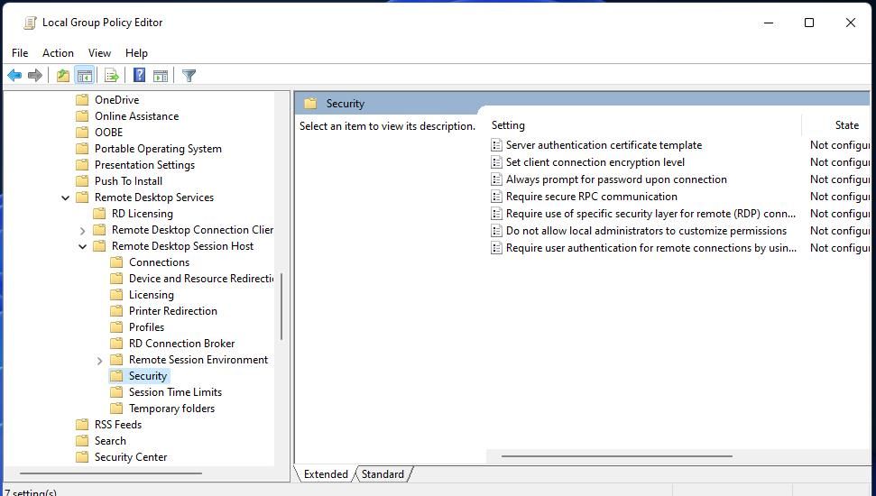 Параметры политики безопасности для Remote Desktop Services