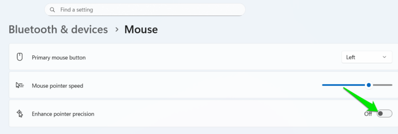 Отключение Enhanced pointer precision в настройках Windows