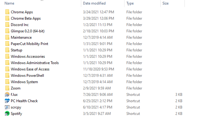 Содержимое папки автозагрузки с ярлыками.