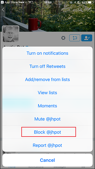 Подтверждение блокирования в профиле мобильного приложения