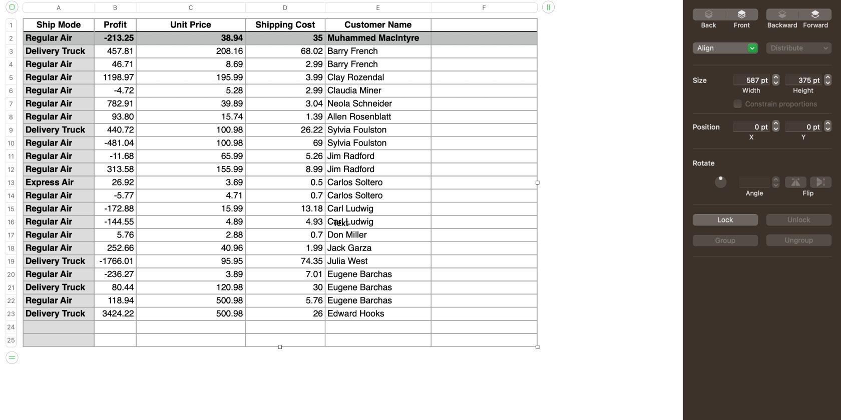 Блокировка таблицы в Numbers на macOS