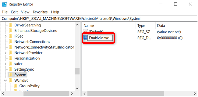 Создать параметр EnableMmx в System