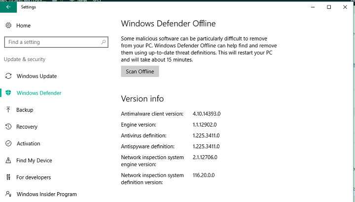 значок Windows Defender Offline