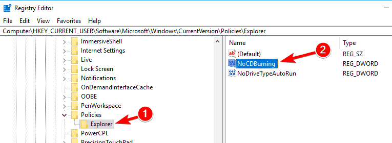 registry NoCDBurnining DVD not playing Windows 10