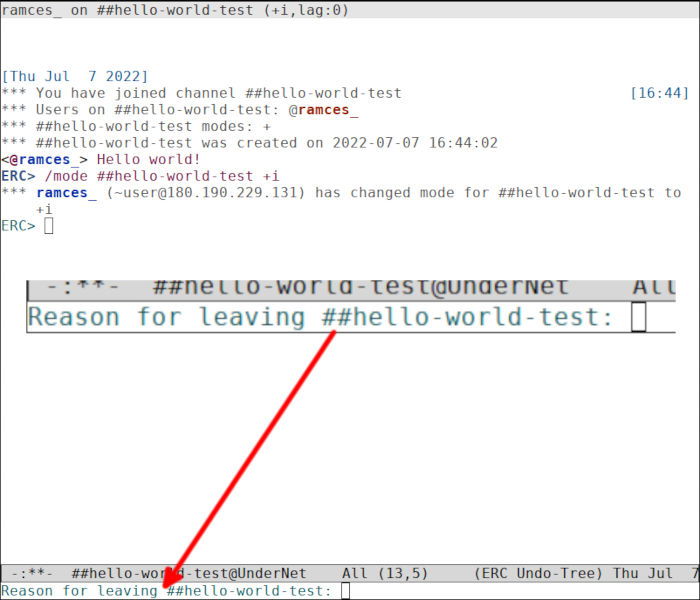 Сообщение при выходе из канала