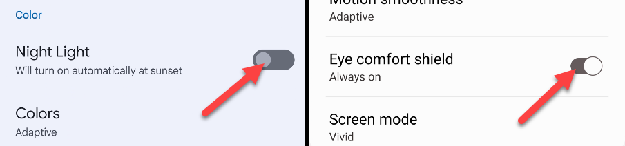 Включите функцию ночного режима (Night Light / Eye Comfort Shield)