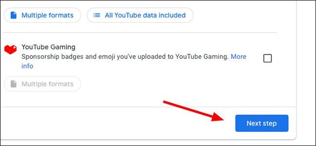 Кнопка 'Следующий шаг' в Google Takeout