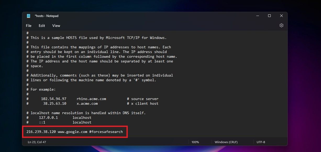 Запись в hosts для Google SafeSearch
