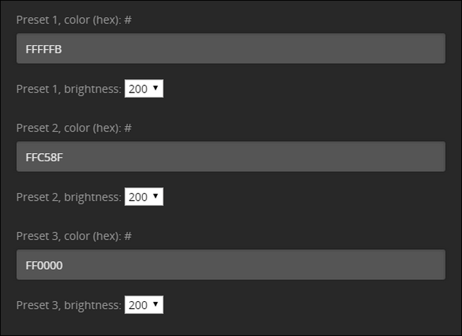 Параметры пресетов цвета