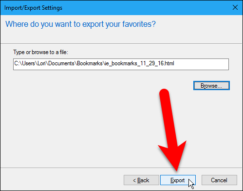 Кнопка Экспорт в мастере импорт/экспорт Internet Explorer