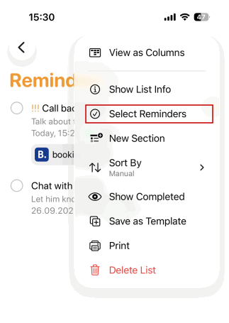 Callback Reminders Ios Select Reminders