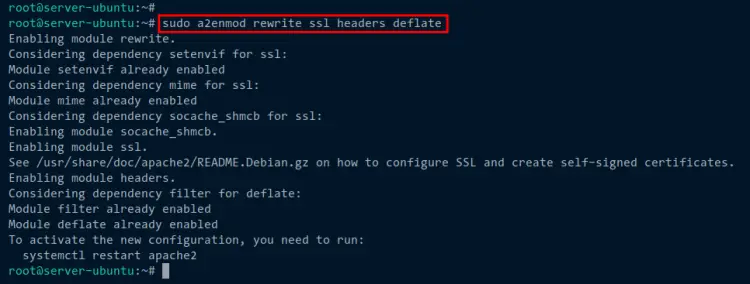 Включение модулей Apache