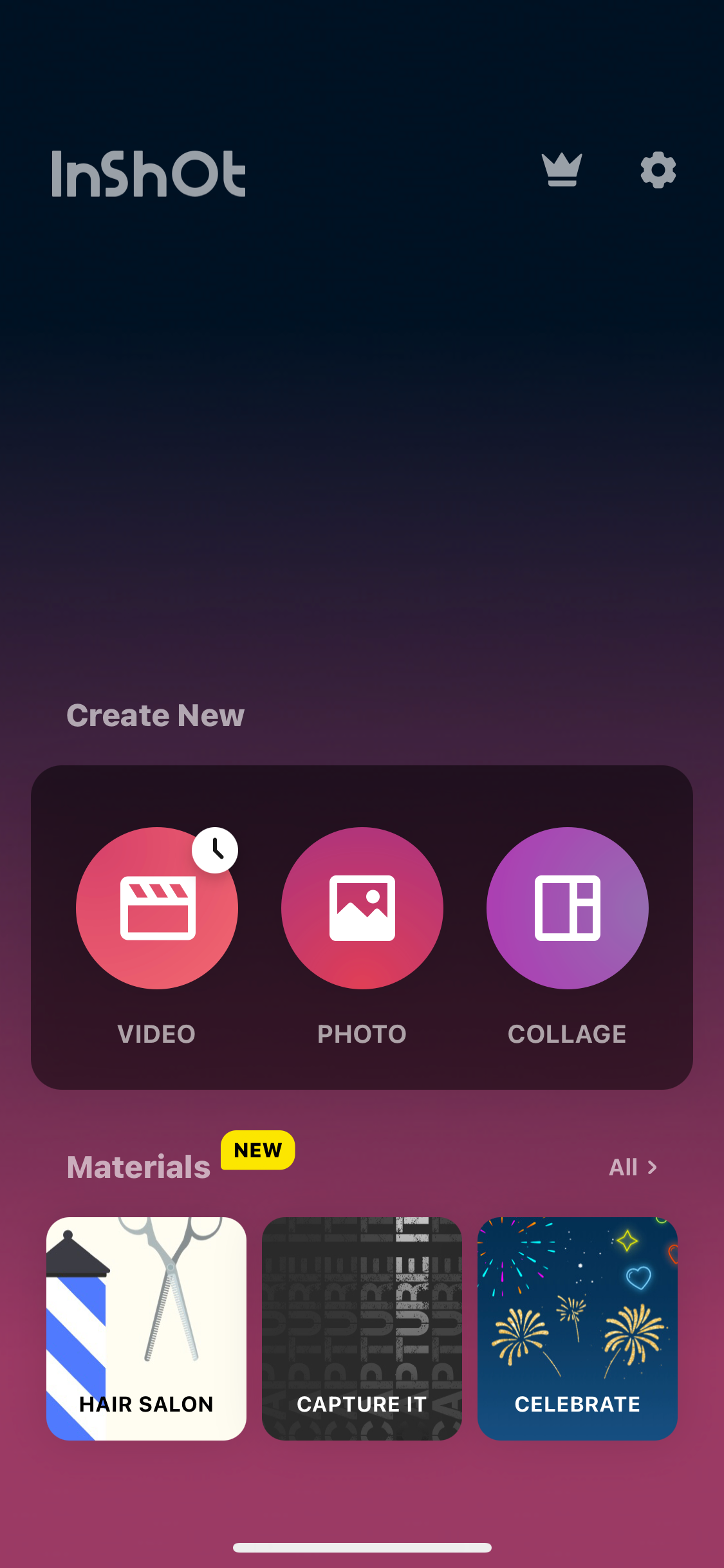 InShot на iPhone: интерфейс для объединения видео