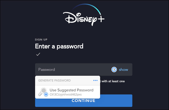 Генерация сложного пароля в менеджере паролей 1Password в Google Chrome