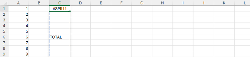Блокирующая ячейка с текстовым значением, вызывающая ошибку SPILL в Excel.