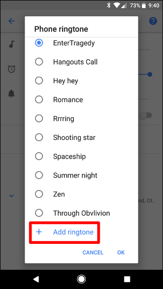 Кнопка добавления рингтона в конце списка мелодий