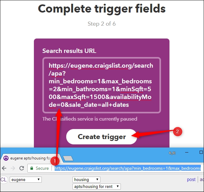 Переход к выбору действия в IFTTT