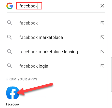 Поиск приложений через виджет Google для доступа к скрытым приложениям.